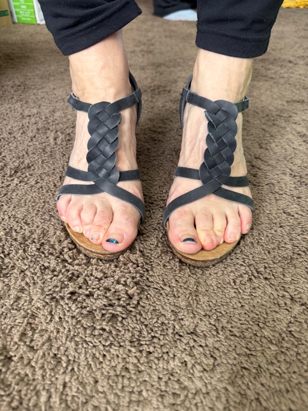 Woven T-Strap Women’s Sandals - Black